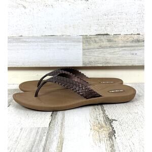 Okabashi Womens L Brown Baha Slip On Flip Flop Sandals Summer Beach braided